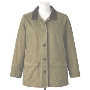 Lands End Women's Chore Jacket Barn XL 18-20 Green Corduroy Collar Flannel Lined